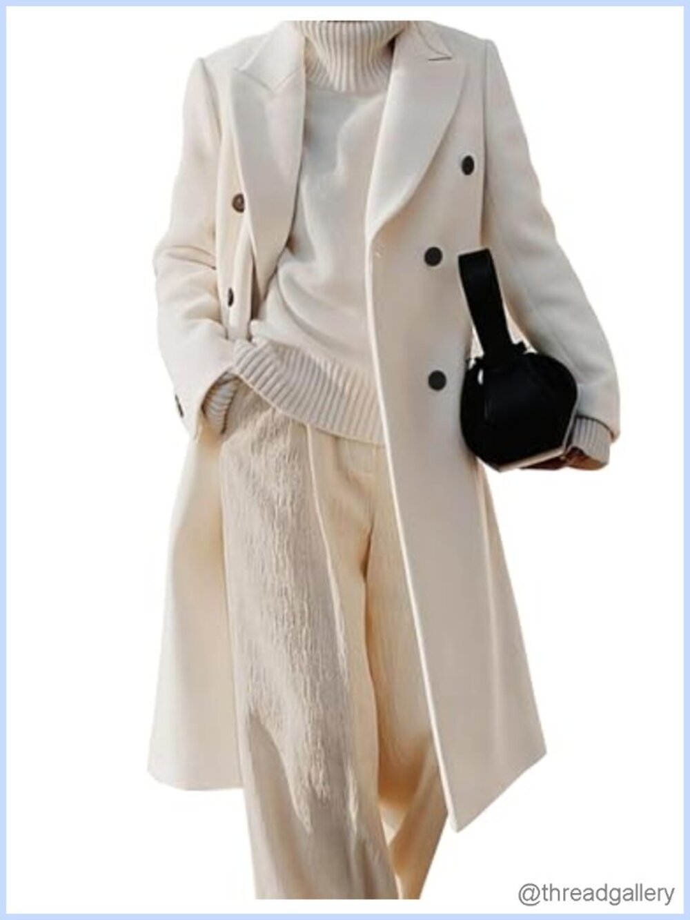 Womens Long Wool Trench Coat Double Breasted Notch Lapel Winter